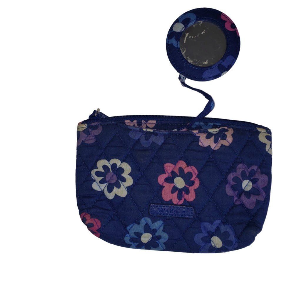 Quilted Navy Floral Wristlet Cosmetic Pouch